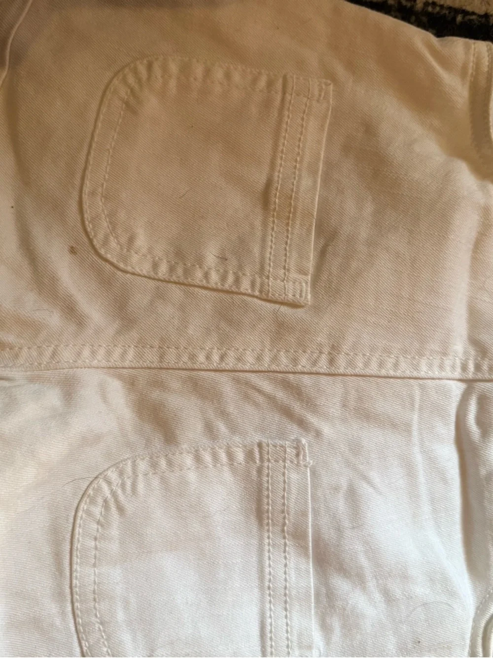 Tommy Hilfiger White Denim Overalls with Red Script and Navy Stripe